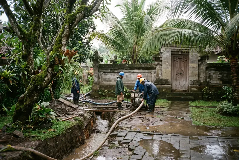 Trenching and drainage works at a renovation project in a Sanur street Bali