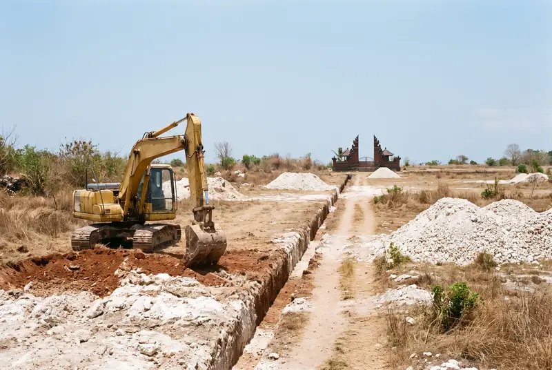 Excavator preparing a large limestone estate plot in Ungasan Bali